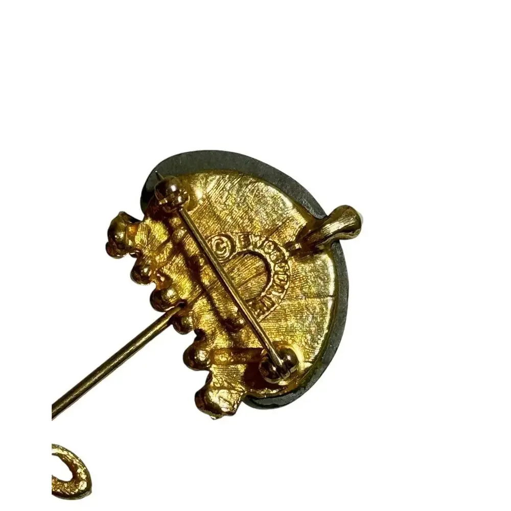 SIGNED SWOBODA Vintage Brooch Pin Jade Umbrella Genuine Gemstone MCM Jewelry